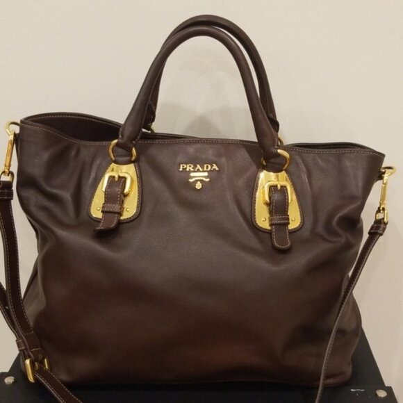 PRADA Soft Calf Leather Dark Eggplant Bag - Picture 1 of 8